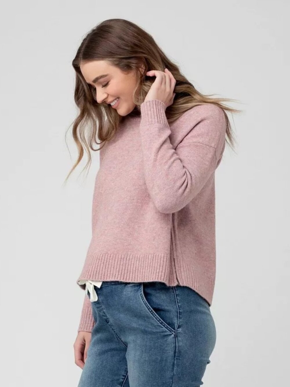 Ripe Maternity Maternity Jade Crop Nursing Knit Sweater in Pink